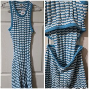 NWT Cotton On Crochet Knit Scoopneck Mini Dress, Open Back Cut-Out, Striped.